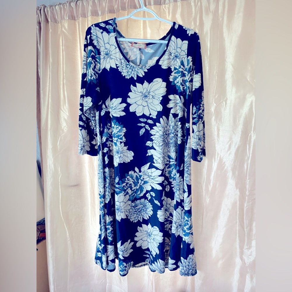 Floral Blue and White Dress